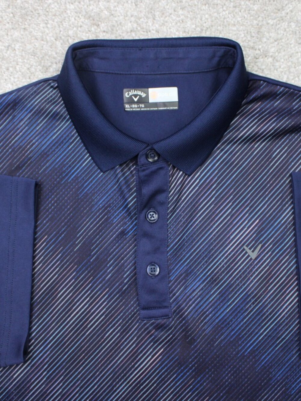 Callaway Opti-Dri Polo Shirt Mens XL Blue Geometric Golf Polyester Short Sleeve